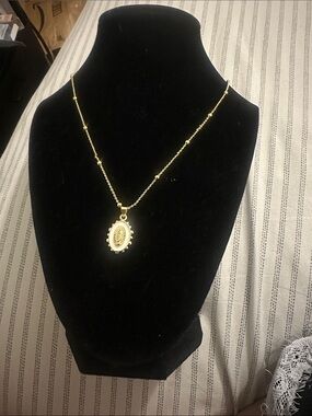 Gold Oval Floral Locket gold plated Lady of Guadalupe Necklace for Women
